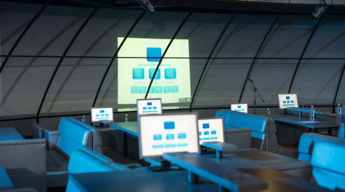 Presentation Business conference and presentation. Modern interior of a conference hall.