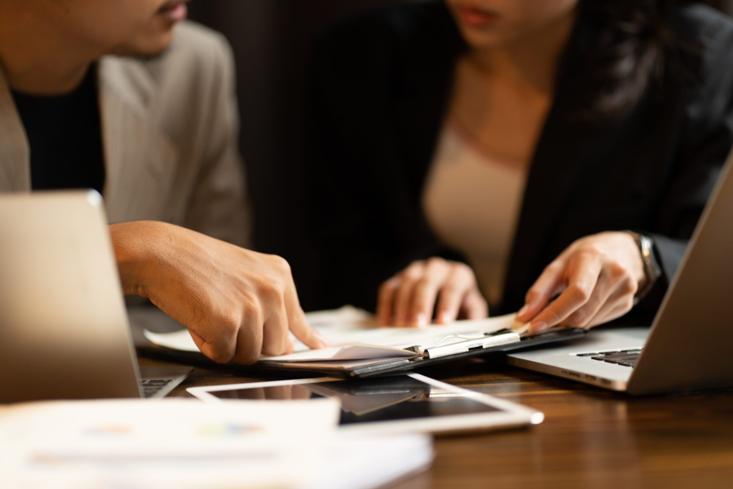 professional business man person and woman colleague corporate partner are meeting to work