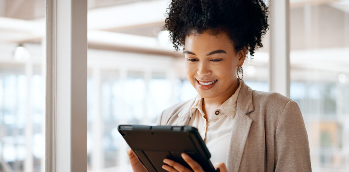 Business Woman Tablet And Face With Success And L 2023 09 21 01 53 53 Utc