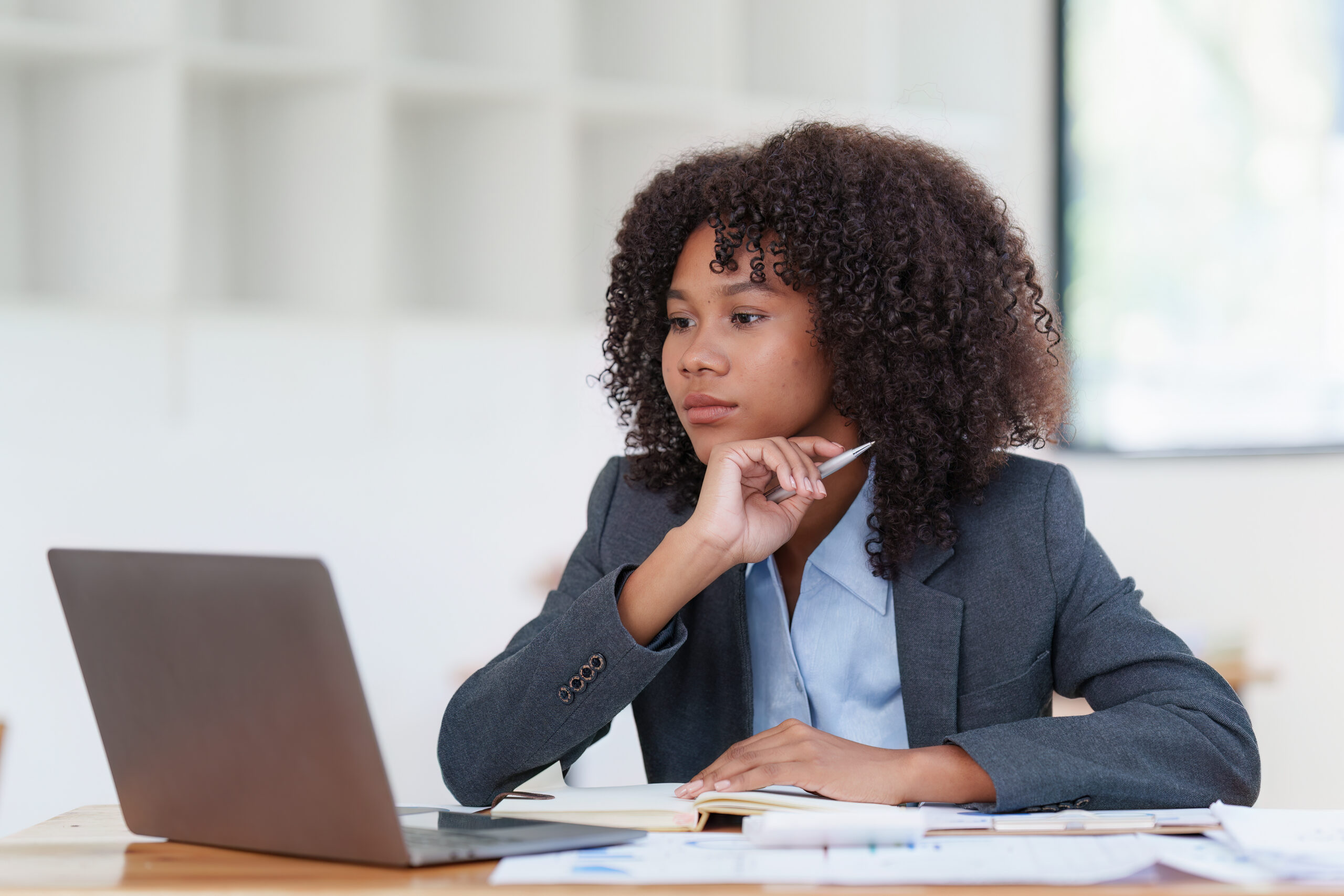 Financial Advisor, Corporate Accountant And African Woman In Office. Analyzing Benefits, Enjoying Financial Success, Job High Result